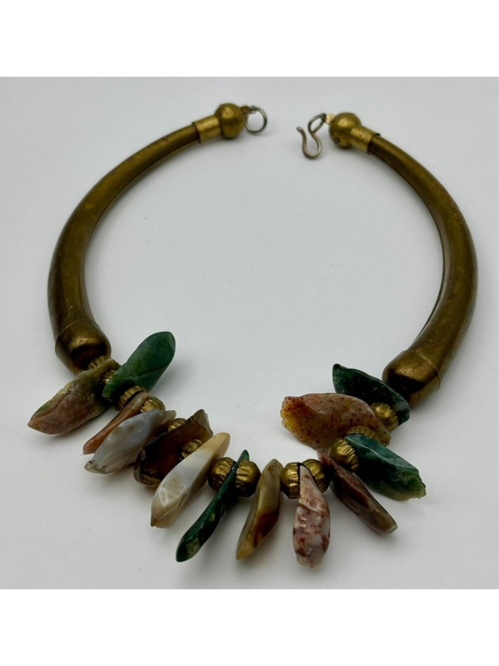1970s Copper Brass Natural Gemstone Spiked Choker Collar